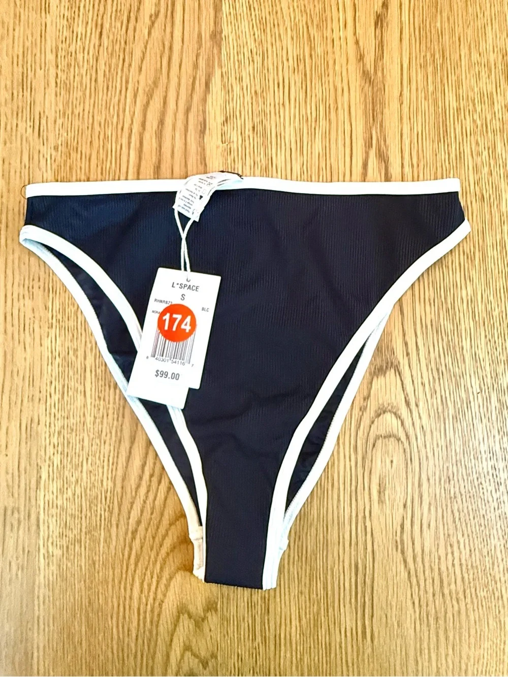 L*Space Nora Bikini Bottoms Black White Trim High Cut Size S NWT